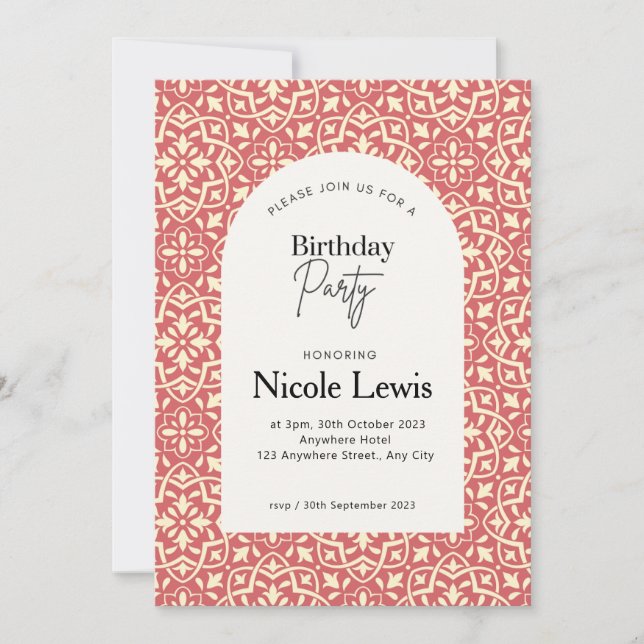 Mandala Ornament & Arabic Pattern Rouge Invitation (Front)