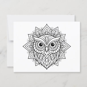 Mandala Owl Head Line Art Postcard