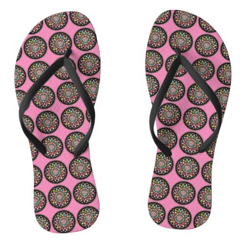 Mandala Pair of Pink Flip Flops