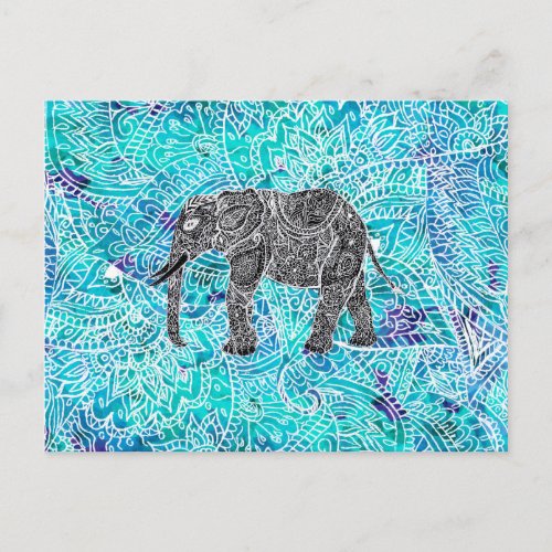 Mandala paisley boho elephant blue turquoise postcard