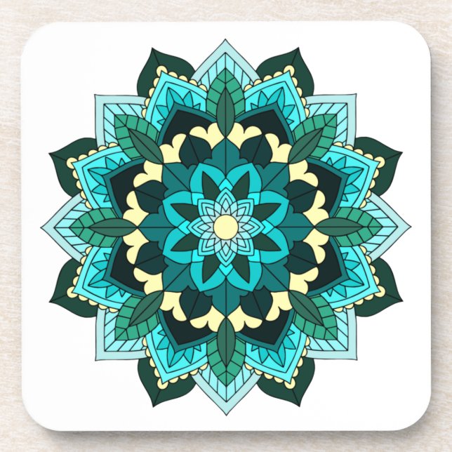 Mandala Pattern 02 in aqua Beverage Coaster (Front)