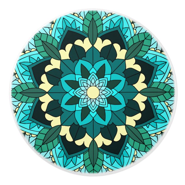 Mandala Pattern 02 in aqua Ceramic Knob (Front)