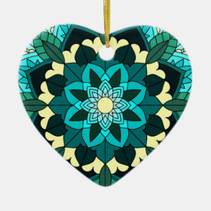 Mandala Pattern 02 in aqua Ceramic Ornament