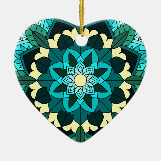 Mandala Pattern 02 in aqua Ceramic Ornament (Front)