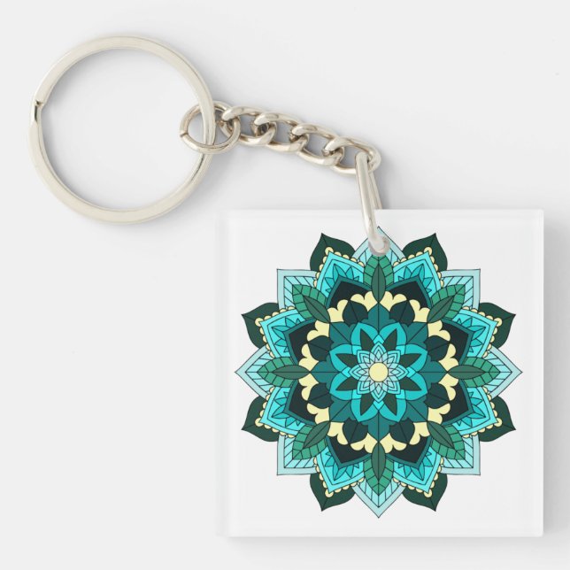 Mandala Pattern 02 in aqua Keychain (Front)