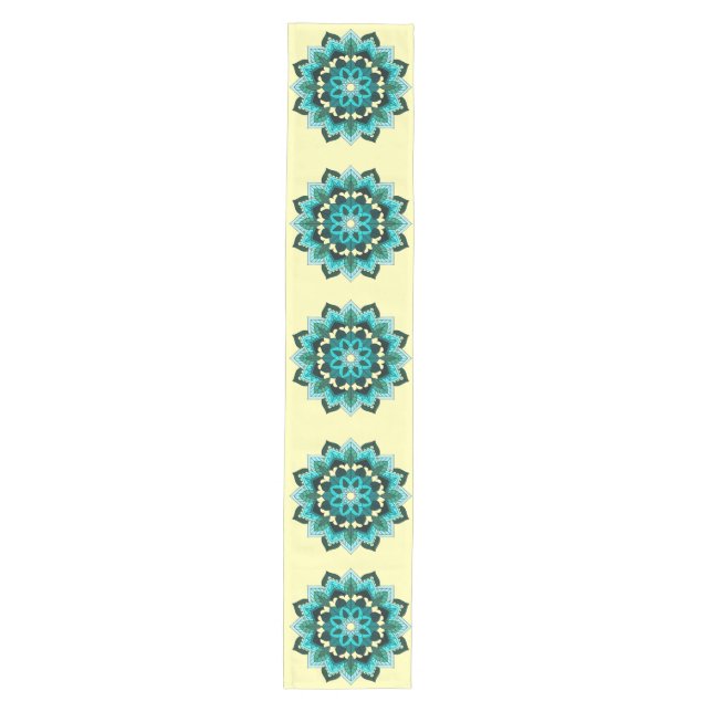 Mandala Pattern 02 in aqua Medium Table Runner (Front)