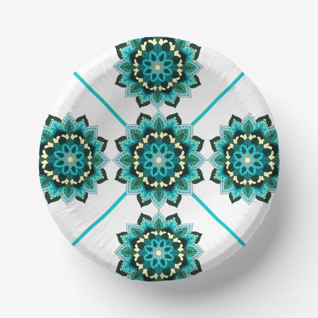 Mandala Pattern 02 in aqua Paper Plate Bowls (Front)