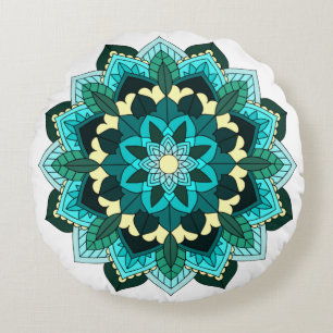 Mandala Pattern 02 in aqua Round Pillow
