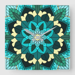 Mandala Pattern 02 in aqua Square Wall Clock