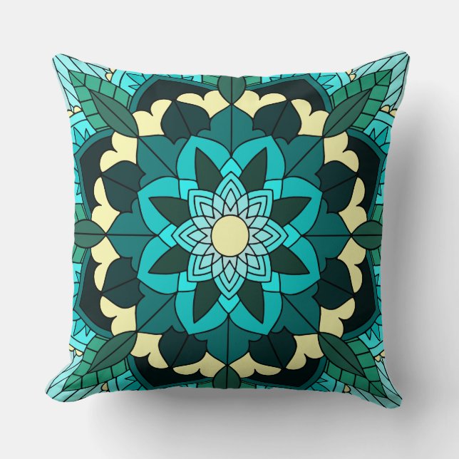 Mandala Pattern 02 in aqua Throw Pillow (Front)