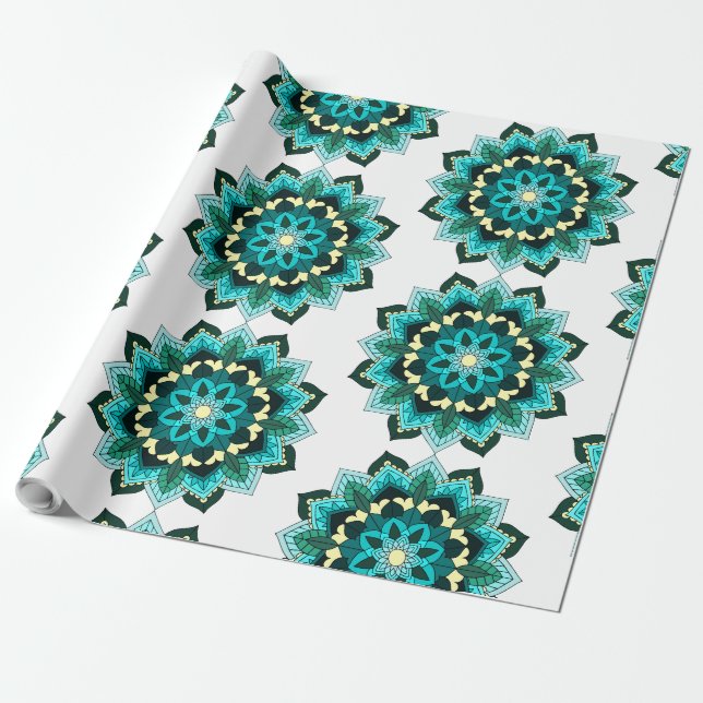 Mandala Pattern 02 in aqua Wrapping Paper (Unrolled)