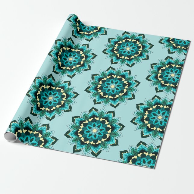 Mandala Pattern 02 in aqua Wrapping Paper (Unrolled)