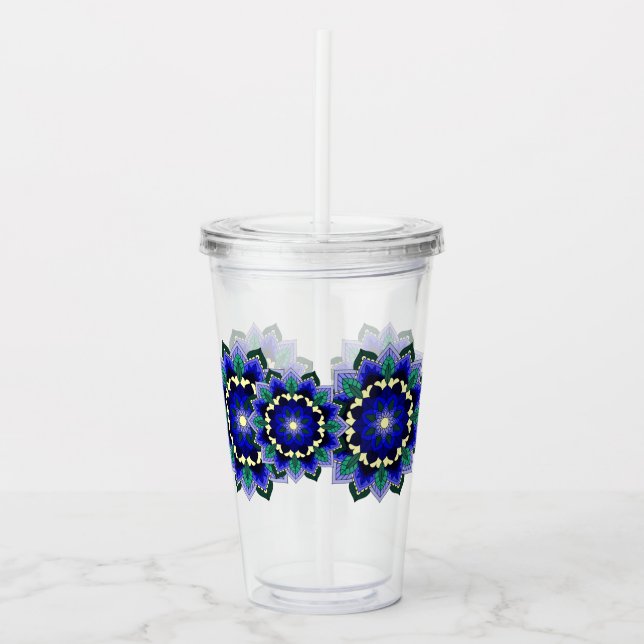 Mandala Pattern 02 in dark blue Acrylic Tumbler (Front)