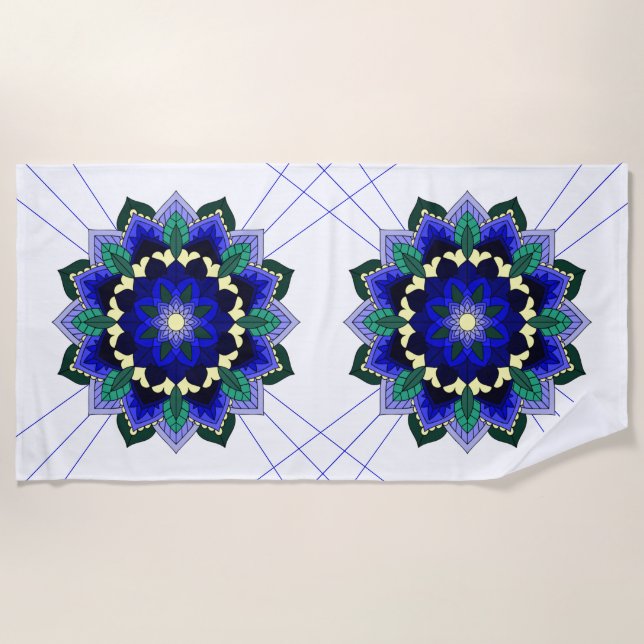 Mandala Pattern 02 in dark blue Beach Towel (Front)