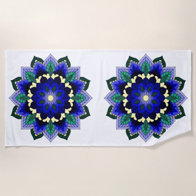 Mandala Pattern 02 in dark blue Beach Towel (Front)