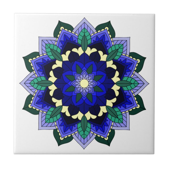 Mandala Pattern 02 in dark blue Ceramic Tile (Front)