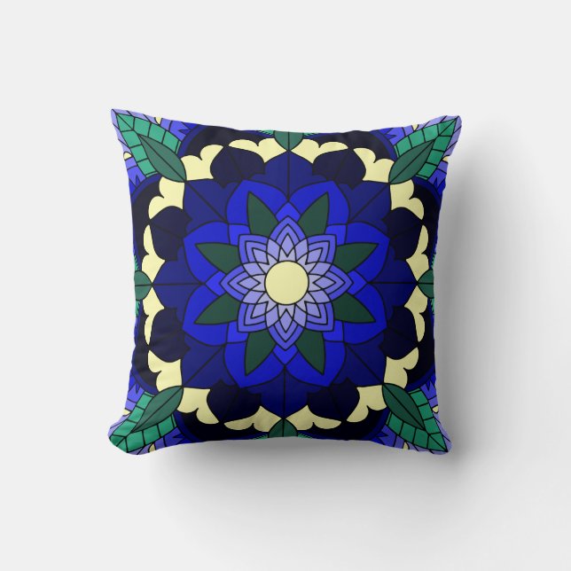 Mandala Pattern 02 in dark blue Cushion (Front)