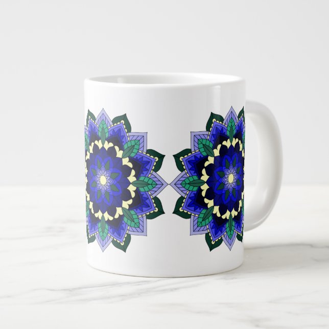Mandala Pattern 02 in dark blue Giant Coffee Mug (Front Right)