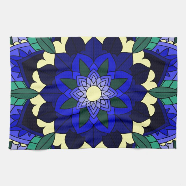 Mandala Pattern 02 in dark blue Kitchen Towel (Horizontal)