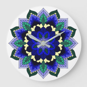 Mandala Pattern 02 in dark blue Large Clock