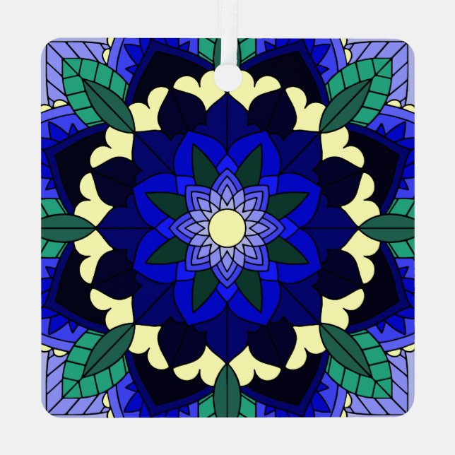 Mandala Pattern 02 in dark blue Metal Tree Decorat Ornament (Back)