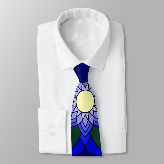 Mandala Pattern 02 in dark blue Neck Tie (Tied)