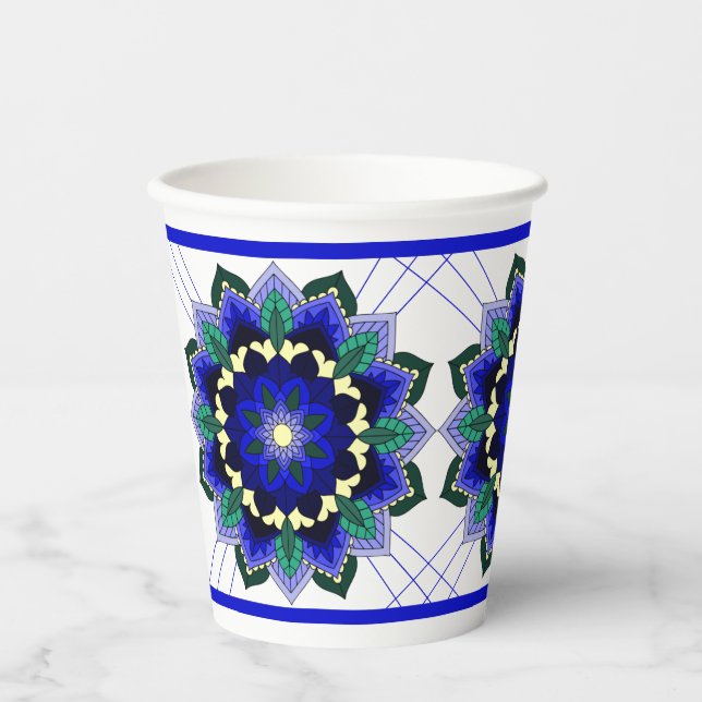 Mandala Pattern 02 in dark blue Paper Cups (Front)