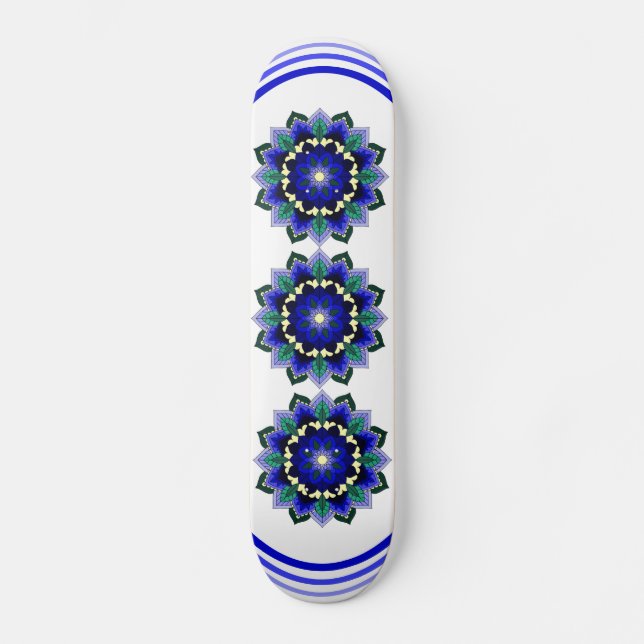 Mandala Pattern 02 in dark blue Skateboard (Front)