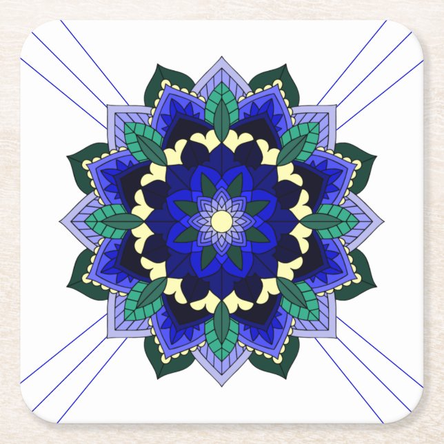 Mandala Pattern 02 in dark blue Square Paper Coast Coaster (Front)