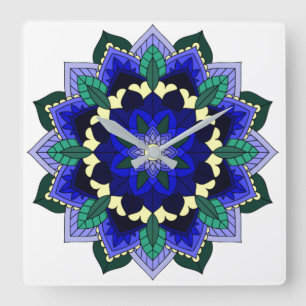 Mandala Pattern 02 in dark blue Square Wall Clock