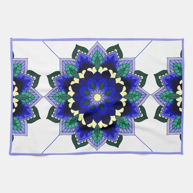 Mandala Pattern 02 in dark blue Tea Towel (Horizontal)