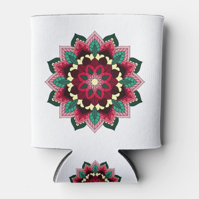 Mandala Pattern 02 in deep pink Can Cooler (Front)