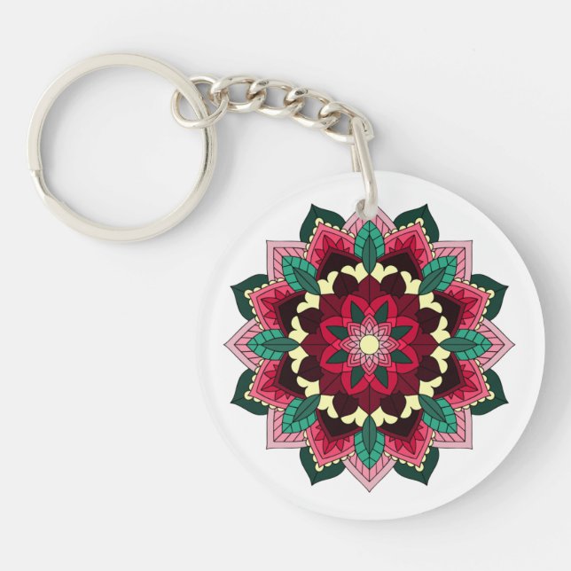 Mandala Pattern 02 in deep pink Keychain (Front)