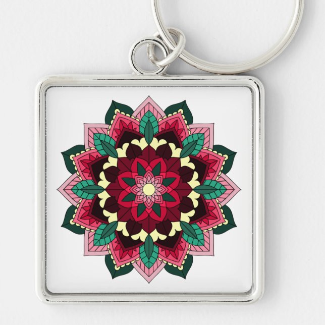 Mandala Pattern 02 in deep pink Keychain (Front)