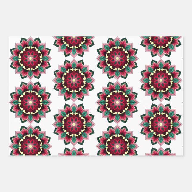 Mandala Pattern 02 in deep pink Wrapping Paper Sheets (Front)