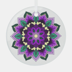 Mandala Pattern 02 in purple Glass Ornament