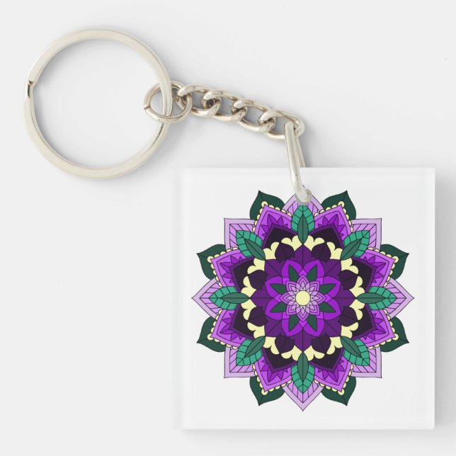 Mandala Pattern 02 in purple Keychain (Front)