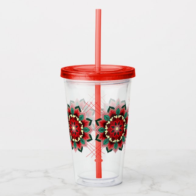 Mandala Pattern 02 in red Acrylic Tumbler (Front)