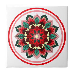 Mandala Pattern 02 in red Ceramic Tile