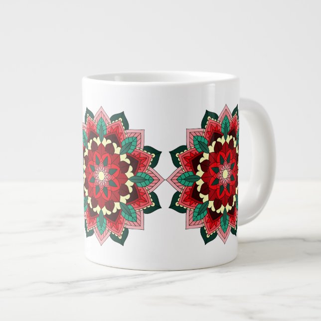 Mandala Pattern 02 in red Giant Coffee Mug (Front Right)