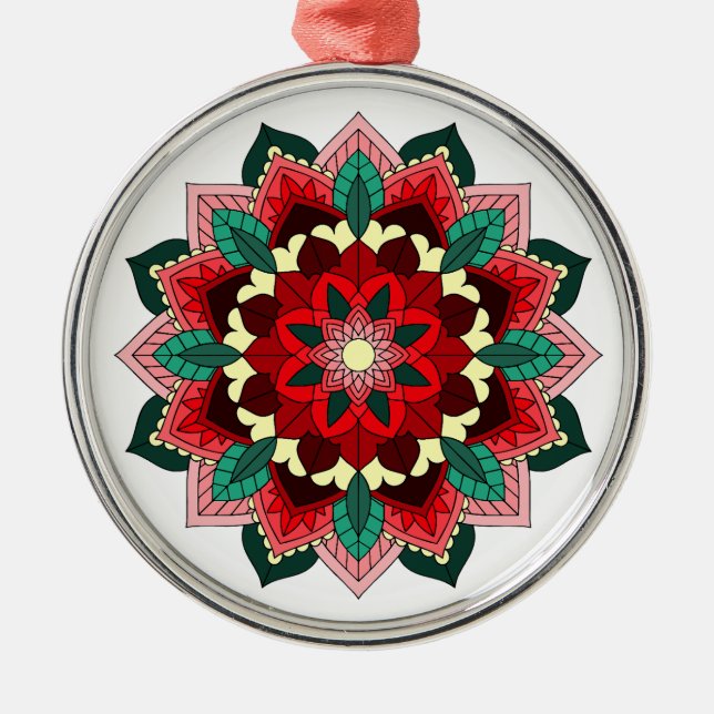 Mandala Pattern 02 in red Metal Ornament (Front)