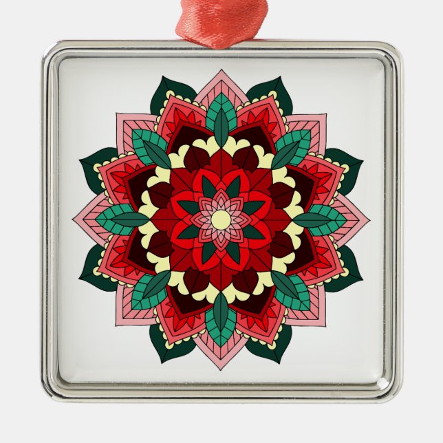 Mandala Pattern 02 in red Metal Ornament (Front)