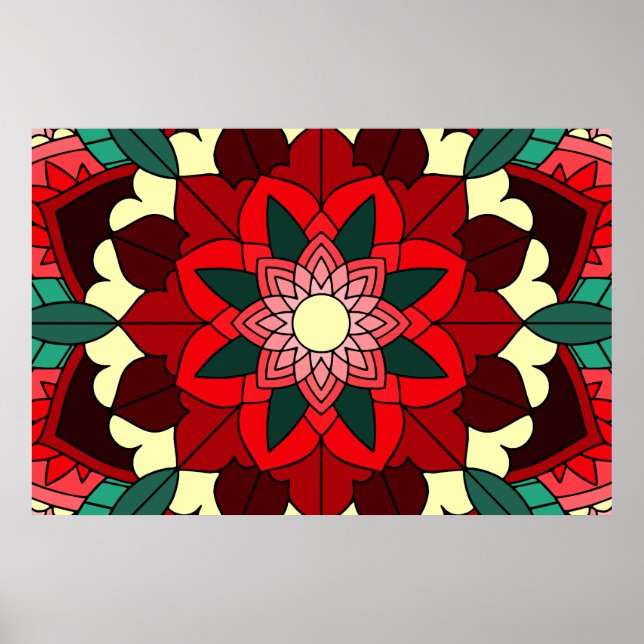 Mandala Pattern 02 in red Poster (Front)