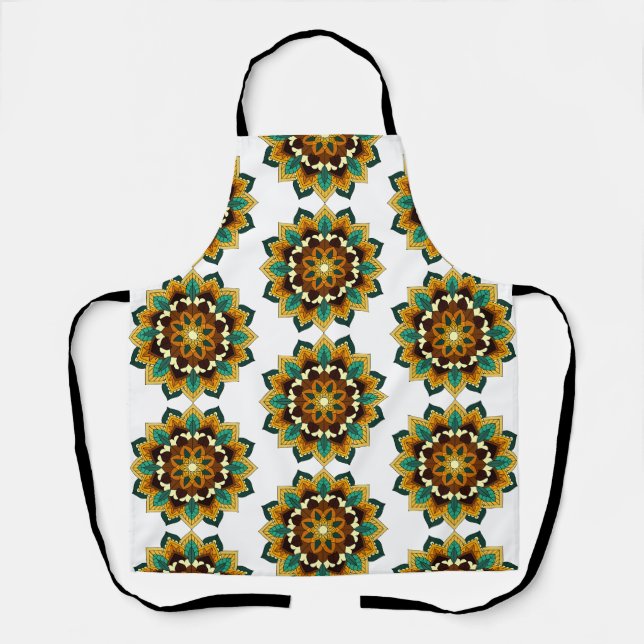 Mandala Pattern 02 in yellow & tan Apron (Front)