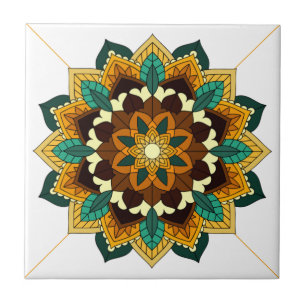 Mandala Pattern 02 in yellow & tan Ceramic Tile