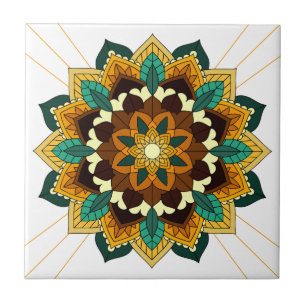 Mandala Pattern 02 in yellow & tan Ceramic Tile