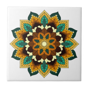 Mandala Pattern 02 in yellow & tan Ceramic Tile