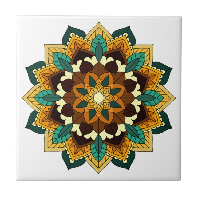 Mandala Pattern 02 in yellow & tan Ceramic Tile (Front)