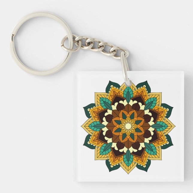 Mandala Pattern 02 in yellow & tan Keychain (Front)