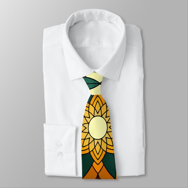 Mandala Pattern 02 in yellow & tan Neck Tie (Tied)